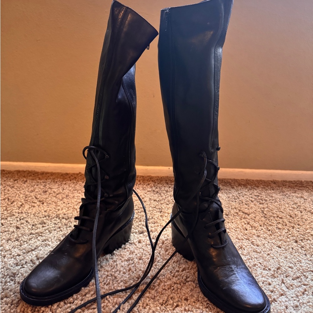 Ann Demeulemeester Black Lace-Up Boots